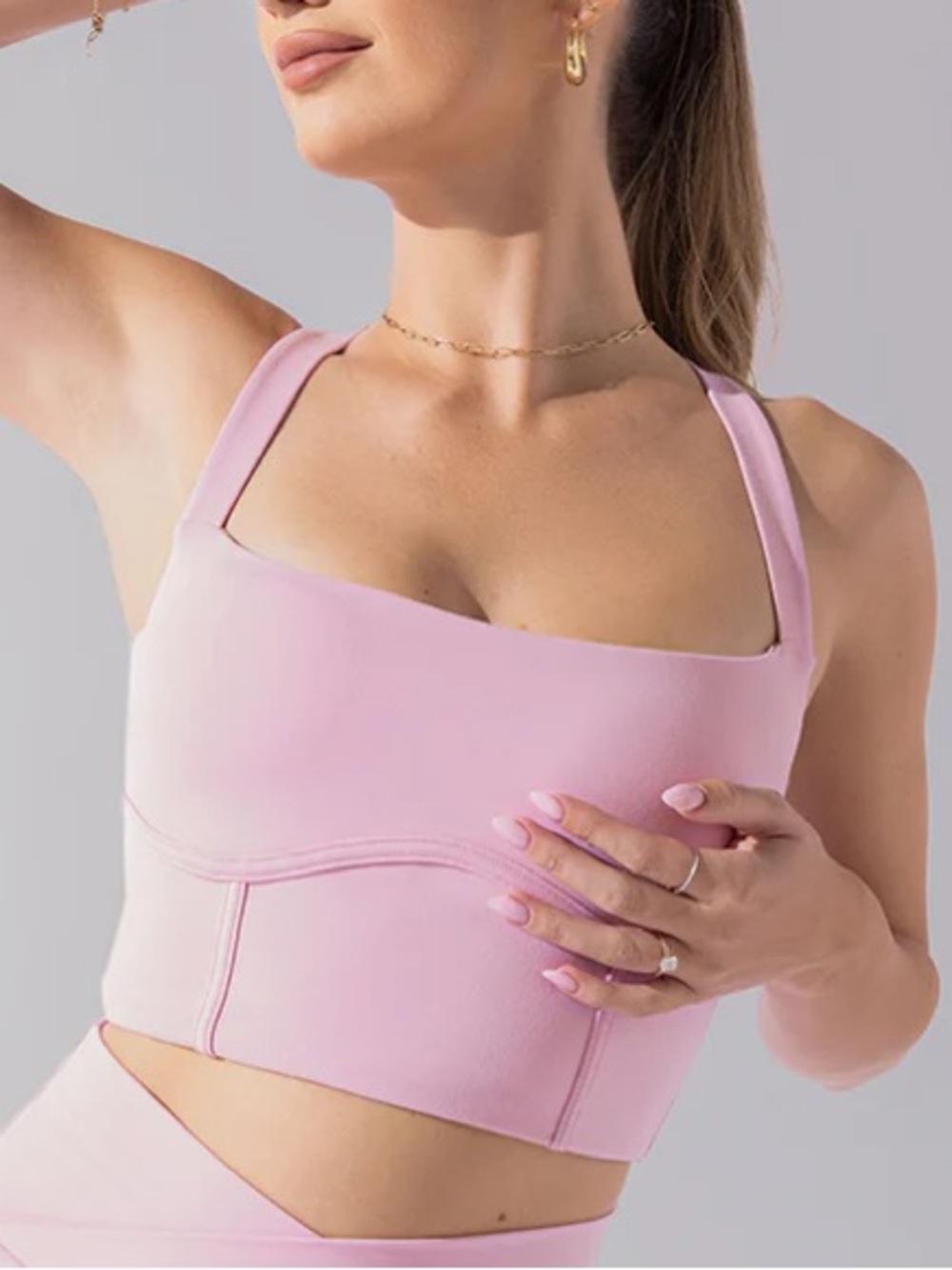 POPFLEX Light Pink Square-Neck Crop Sports Bra